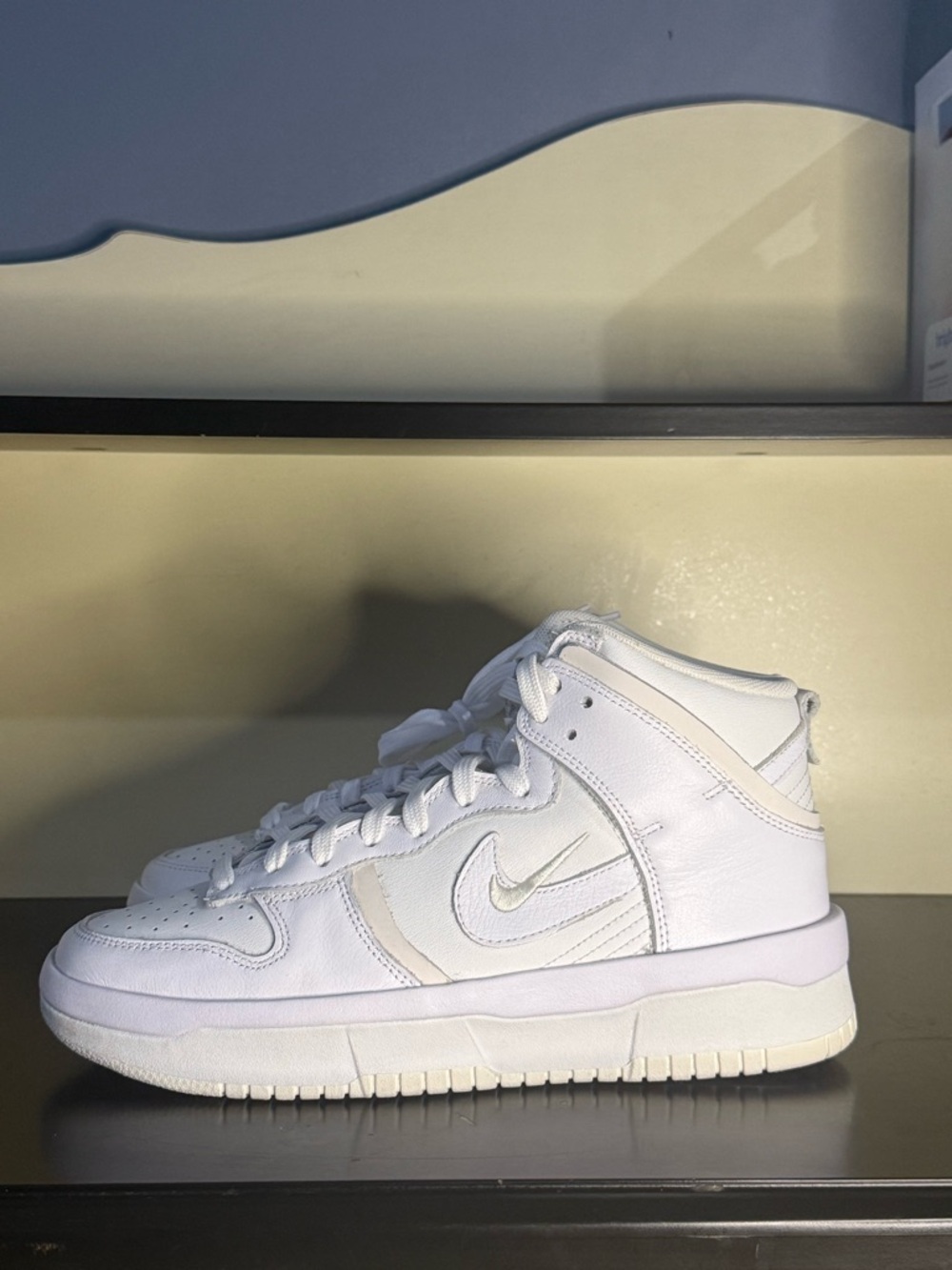 Women’s Nike dunk high up summit white size 9 worn once or twice.